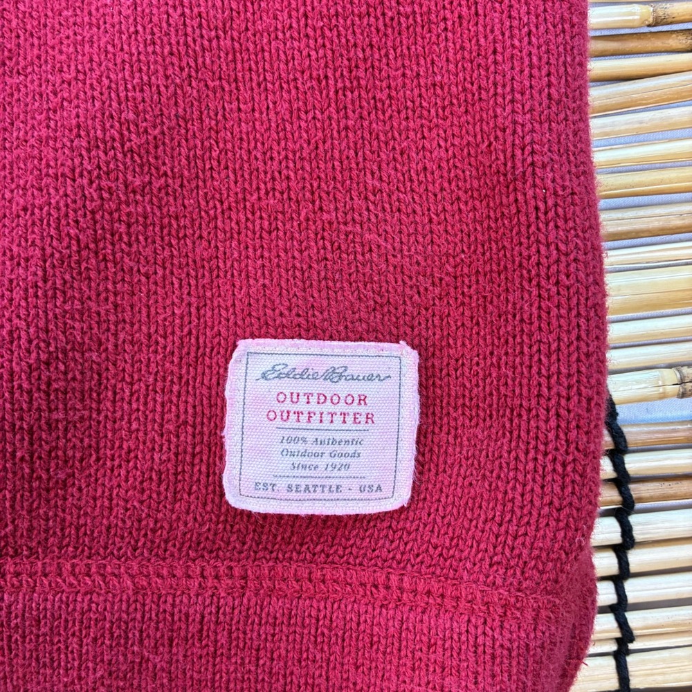 Eddie Bauer Mens Large Tall Red Cotton Crew Neck Sweater Outdoor Outfitter L T - Picture 3 of 9